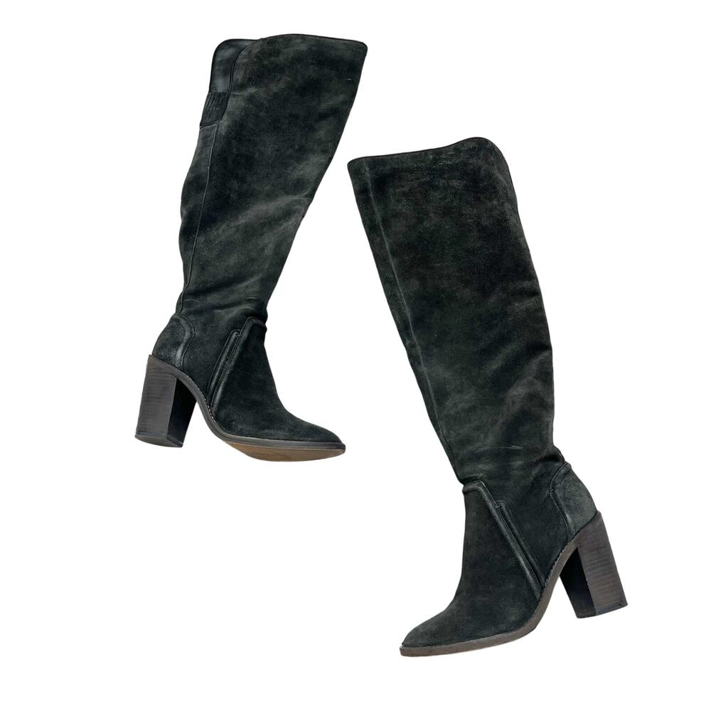 Vince Camuto | Melaya Grey Suede Leather Knee High Block Heel Boots Womens 8.5